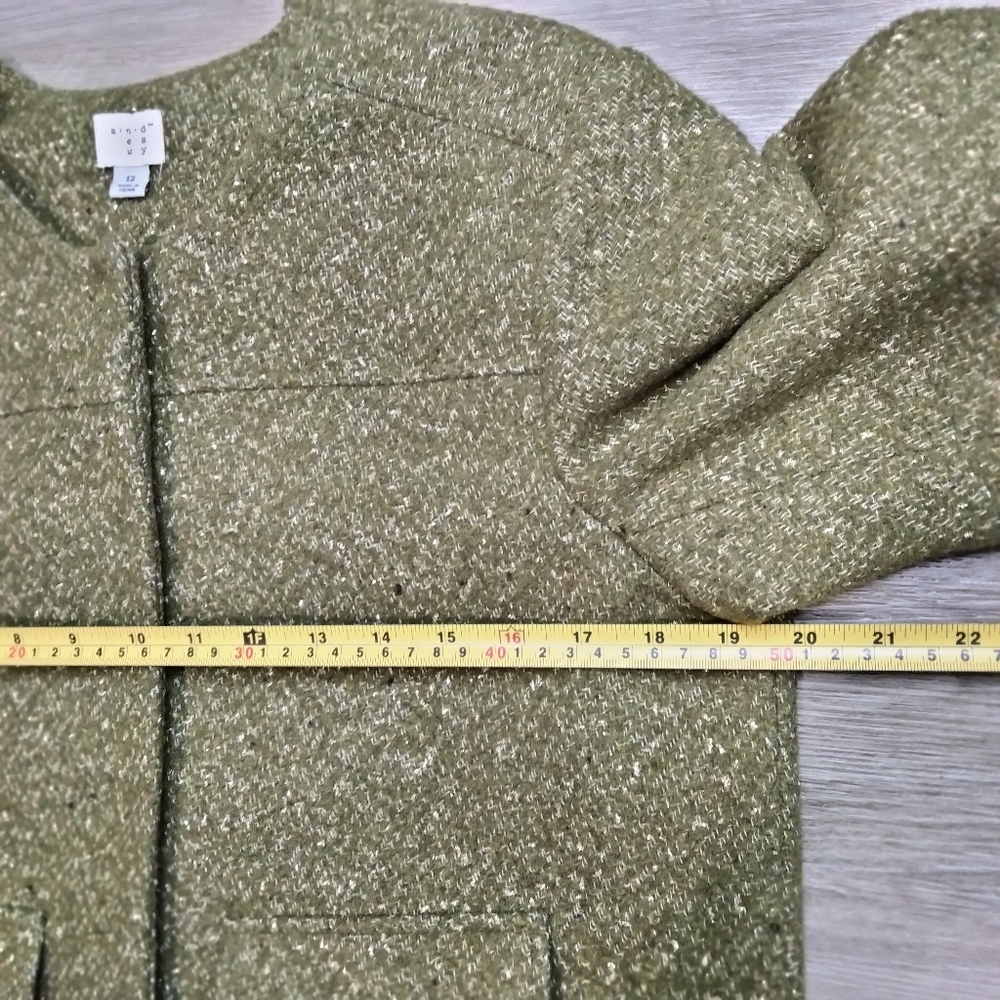 a new day Women's Blazer Olive Green Tweed Jacket Cropped - Picture 6 of 9